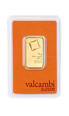 20gm Gold Bar 999.9 - Valcambi Suisse